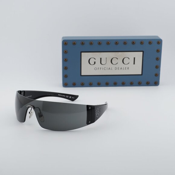 Gucci GG1958S 001 Shield Sunglasses - Ruthenium/Grey main image 9